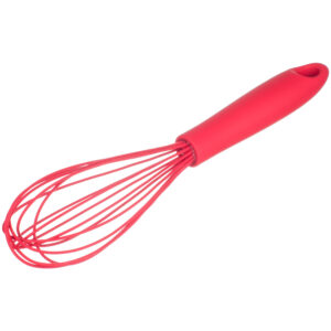 Batedor Manual Fio Silicone C/ Cabo Em Pp Vermelho 31cm